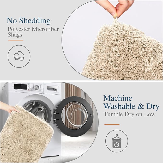 Walensee Bathroom Contour Rug (20x24, Beige) Non Slip Bath Mat Water Absorbent Soft Microfiber Shaggy Bathroom Mat Machine Washable Bath Rug U Shape Toilet Rug