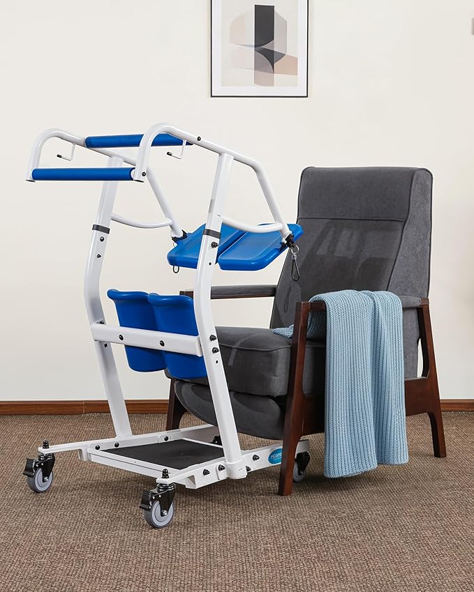 MCombo Stand Assist Patient Lift with Transfer Belt, Patient Transport Unit for Home Care and Elderly Use, 400lbs Capacity, STA446 (Blue)