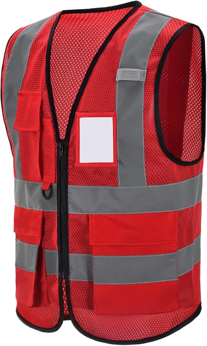 High Vis Safety Vest Reflective Strips, Multi-Pocket Design, Available in Yellow,Orange,black,Pink,blue,Red,purple