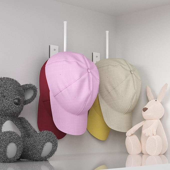 2 Pack Hat Racks for Baseball Caps, Stainless Steel Hat Organizer for Baseball Cap, Hat Holder Storage Organizer, Hat Hanger Strong Adhesive/Wall Drilled for Door, Bedroom, Closet(White 6 in)
