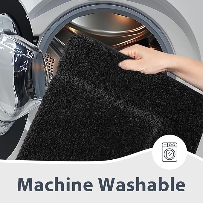 Bathroom Rugs 30" x 46", Non-Slip Extra Soft Absorbent Bath Rugs, Machine Washable Quick Dry Bath Mats for Bathroom Floor, Shower, Bathtub and Sink, Black