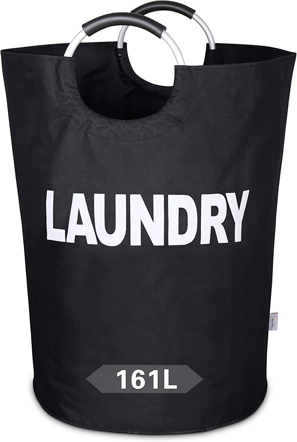 Laundry Basket Collapsible，Freestanding Clothes Hamper Bag with Handles – Tall Folding Dirty Laundry Bin，Sturdy Laundry Sorter for College Dorm，Laundry Room – Jumbo Size 161L (Black)