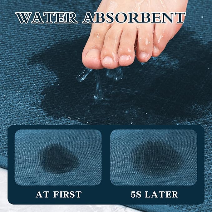 chakme Bathroom Rugs Mat 47x24, Ultra Thin Non Slip Bath Mat Large Quick Dry Absorbent Bath Mat for Bathroom Floor, (Dark Blue, 47"x24")