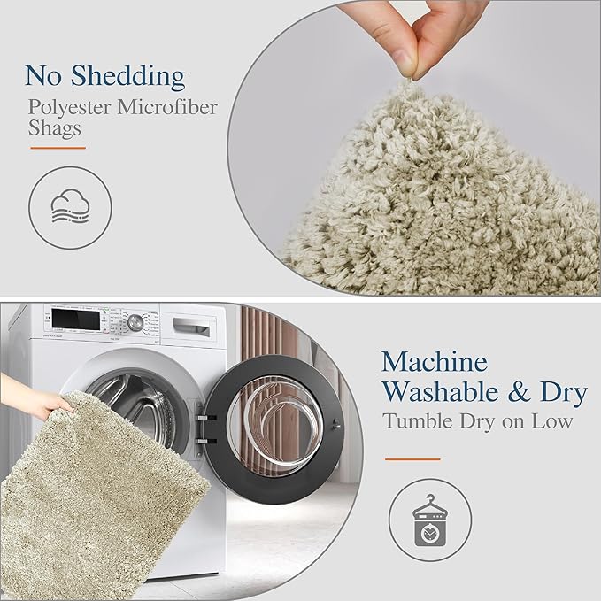 Walensee Bathroom Contour Rug (20x24, Light Tan) Non Slip Bath Mat Water Absorbent Soft Microfiber Shaggy Bathroom Mat Machine Washable Bath Rug U Shape Toilet Rug