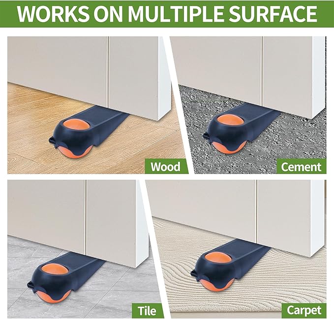 Door Stoppers for Bottom of Door, Rubber Door Stopper Wedges, Door Holders for All Types of Surfaces, 2 Pack Magic Ball Door Stops, 5 inch, Black and Orange