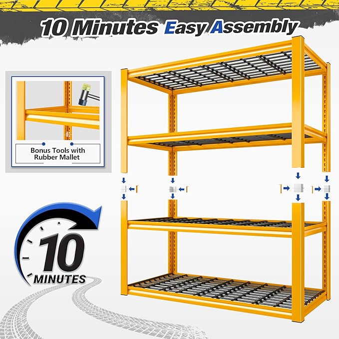 REIBII 40" W Garage Shelving Heavy Duty Metal Shelving 2200LBS Storage Shelves 4 Tier Garage Shelves Adjustable Metal Shelf for Warehouse Basement Pantry Kitchen, 4 Pack