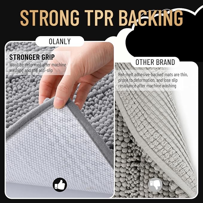 OLANLY Thick Bathroom Rugs 59x20, Extra Soft Absorbent Chenille Striped Bath Rugs, Rubber Backing, Machine Wash Dry, Bath Mats for Bathroom Floor, Tub and Shower, Home Decor Accessories, Grey