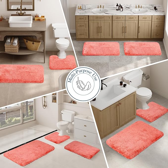 Walensee Living Coral Bath Mat (24 x 48), Extra Soft, Absorbent Shaggy Bathroom Rug, Non Slip, Machine Washable, Luxury Bathroom Floor Mat