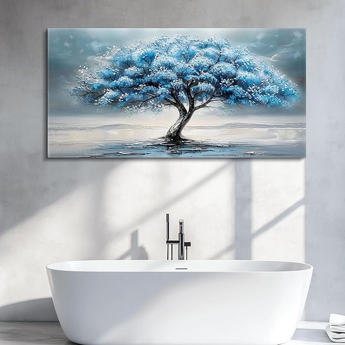 FUHAIHUA Canvas Wall Decor For Living Room Wall Art For Bedroom Large Size Office Decorations Blue Tree Paintings Abstract Wall Pictures Artworks ReadyTo Hang Dormitory Home Decoration 20"X40"