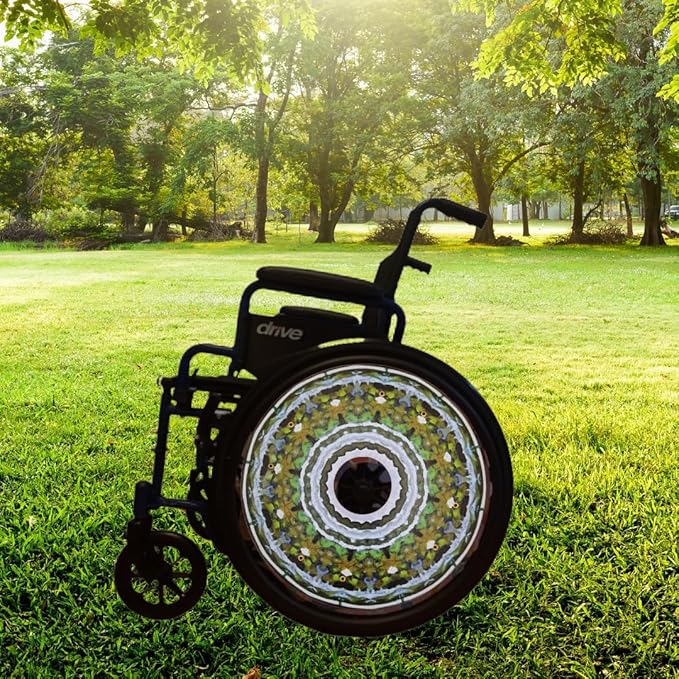 Designer Cover for Wheelchair Wheels, Enhances Aesthetics, Easy Install/Remove, Lightweight, New Matt Finish (Lush Leaves)