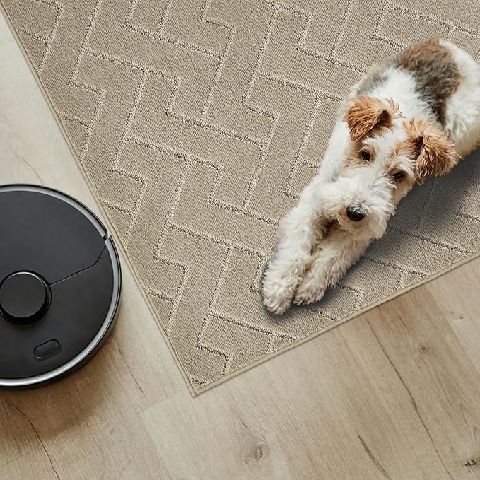 PURRUGS Easy Care Area Rug 4.5ft x 7ft, Non-Slip Machine Washable Entry Rug, Dog Door Mat, Stain Resistant Accent Rug for Hallway, Bedroom, Living Room and Mudroom, Taupe