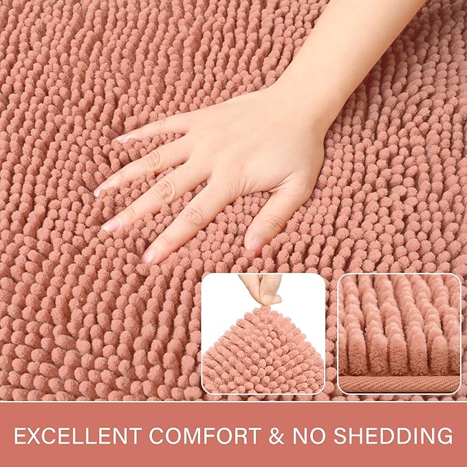 LOCHAS Luxury Bathroom Rug Shaggy Bath Mat 24 x 60 Inch, Washable Non Slip Bath Rugs for Bathroom Shower, Soft Plush Chenille Absorbent Carpets Mats, Pink