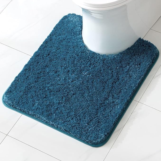 MIULEE Microfiber Toilet Bath Mat U-Shaped Contour Shaggy Bathroom Rugs Non Slip Extra Thick Soft Bath Rug Absorbent Water for Bathroom Commode Machine Washable(20x24 Inch, Navy Blue)