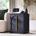 ACCOHOHO Modern Night Stand with Arched Panel, 18" Nightstand with Charging Station, Side Table with 3 Storage Drawers, Wood Square Bedside End Table for Bedroom Living Room, Black