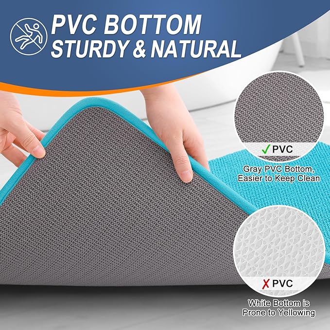 OLANLY Thick Memory Foam Bath Mat Rug 30x20, Extra Soft Absorbent Bathroom Rug, Quick Dry Bath Mats, Non-Slip, Machine Washable Carpet for Bathroom, Tub and Shower, Home Decor Accessories, Aqua Sky