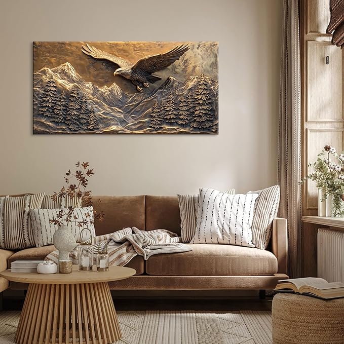 Brown Retro Country Eagle Wall Art for Living Room Canvas Painting Prints Rustic Mountain Sky Vintage Art Deco Modern Artwork Office Bedroom Farmhouse Decor Extra Large