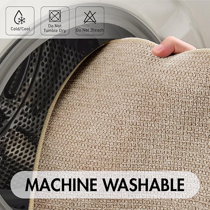 MIULEE Set of 2 Ultra Thin Bathroom Rugs, Rubber Bath Mats for Bathroom Non Slip, Quick Dry Absorbent Bath Rug Machine Washable, Fit Under Door, Shower, Sink, Home Decor, Beige, 20x32 Inch