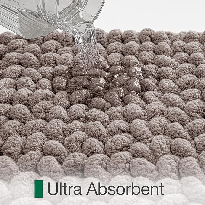 LUMI Luxury Bathroom Rug, Ultra Soft Quick Dry Bath Mat, Non-Slip Absorbent Thick Chenille Bath Rug, Cozy Braid Design Floor Mat for Bathtub, Sink, Laundry, Bedroom, Beige, 17"x30"