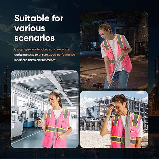 Hi Vis Safety Vest for Women, Working Drawstring waist Construction Vest with Pockets and Zipper, Womens Safety Vest, ANSI Type R Class2