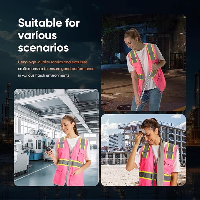 Hi Vis Safety Vest for Women, Working Drawstring waist Construction Vest with Pockets and Zipper, Womens Safety Vest, ANSI Type R Class2