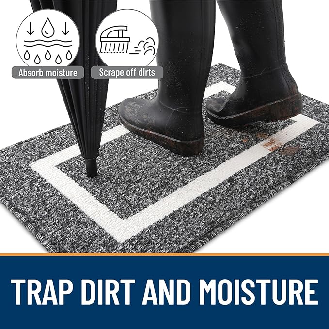 OLANLY Indoor Door Mat, 30x17, Non-Slip Absorbent Resist Dirt Entrance Mat, Washable Low-Profile Inside Entry Doormats for Entryway, Black