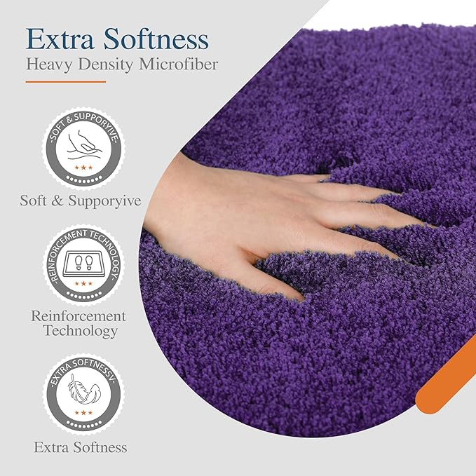 Walensee Contour Rug (20x24, Dark Purple) Non Slip Bath Mat for Bathroom - Water Absorbent Soft Microfiber Shaggy Mat Machine Washable U Shape Toilet Rug