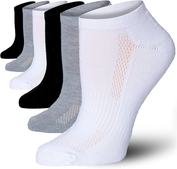 Tipi Toe Women’s 6-Pack Athletic Cushioned Running Ankle Socks – Soft, Breathable Fabric with Arch Support for Comfort