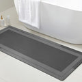 Ultra Thin Bath Mat, Upgrade Backing Non Slip Thin Bath Mats Fit Under Door, Quick Dry Ultra Absorbent Bathroom Rugs, Machine Washable Bath Rugs for Bathroom, Bathtub & Kitchen, Grey/Bordered/48"x20"