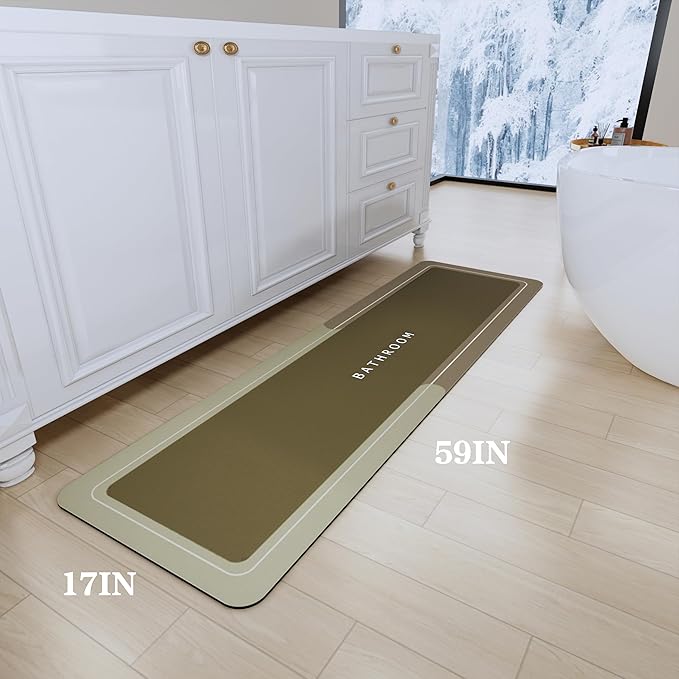 Bathroom Mat Rugs, Super Absorbent Shower Mats, Non Slip Quick Dry Thin Rubber Mats for Bathroom Floor Fit Under Door, Shower Rug for Bathtub, Shower, Brown
