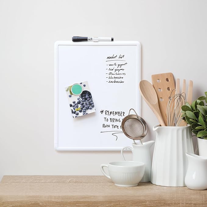 U Brands Contempo Magnetic Dry Erase Board White Board, 11" x 14", White Modern Frame, Includes Magnet and Marker