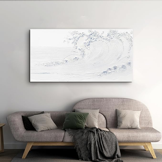 Canvas Wall Art Decor Modern Wall Art Pictures for Living Room White Blue Wave Wall Art Prints Wave Artwork for Walls Landscape Coastal Wall Art Decor Art Work for Home Office Room Wall Decor 20"x40"