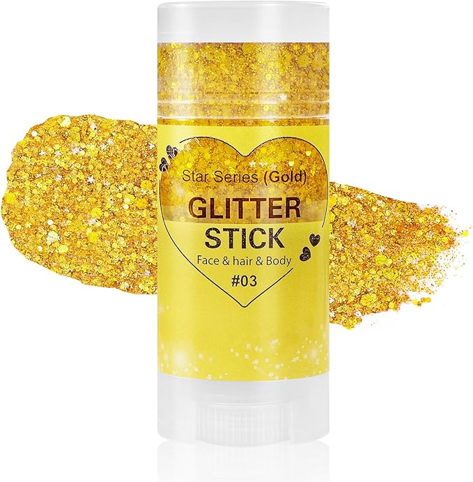 Mysense Gold Body Glitter Stick,Sparkling Face Hair Glitter,Mardi Gras Accessories,Singer Concert Festival Rave Outfit for Women,Mermaid Sequins Chunky Glitter Makeup