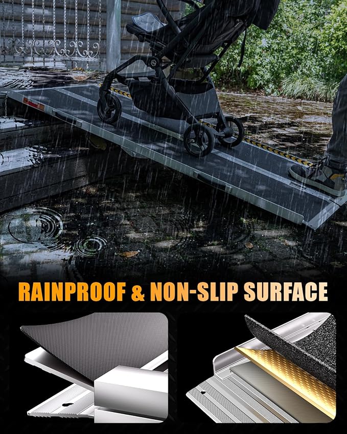 VNN Portable Wheelchair Ramp 5FT, Seamless Non-Slip Aluminum Ramps for Wheelchairs for Home, Handicap Wheelchair Ramps for Home Steps, Aluminum Loading Dock Plates