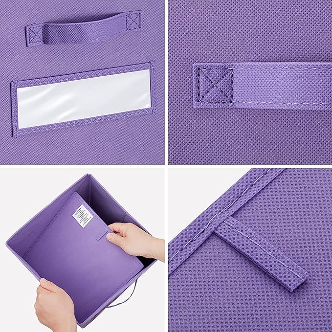 artsdi 13x13x13 storage cube bins(Set of 8) Fabric storage cubes with 8 Labels Window Cards & a Pen, storage cubes 13x13, Collapsible 13 inch cube storage bins, Cubby Organizer Boxes, Purple