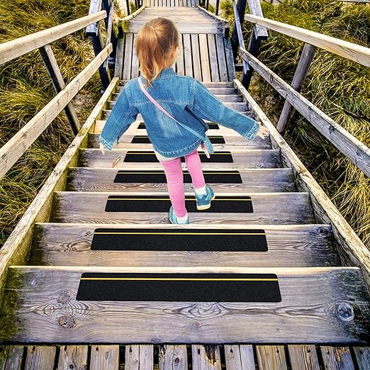 S&X Anti Slip Stair Treads, 12-Pack - 4" x 24" Pre-Cut Anti Slip Tape Outdoor Waterproof for All Slippery Surfaces - Weather Resistant Heavy Duty Non Slip Tape with Reflective Stripe