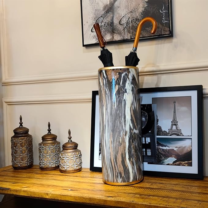 Marble Pattern Umbrella Stand Umbrella Contemporary Bucket Umbrella Rack Barrel Floor Vase Modern Style for Storing Canes Walking Sticks for Entryway Porch Indoor 24‘’High