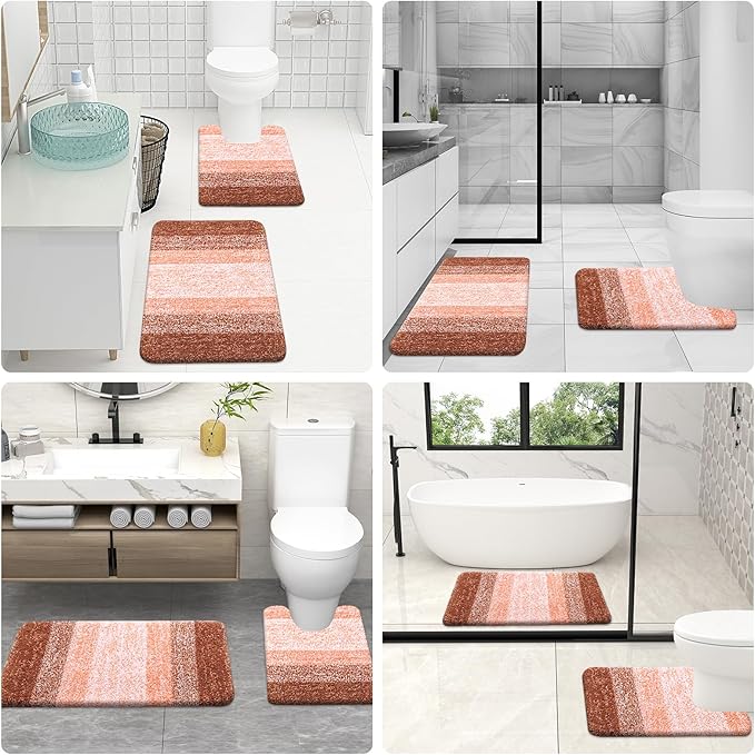 OLANLY Bathroom Rug Set 2 Piece, Soft Absorbent Microfiber Bath Rug Set, Non-Slip, Machine Wash Dry, Plush Shaggy Bath Mats for Bathroom (30"x20"+24"x16", Orange)