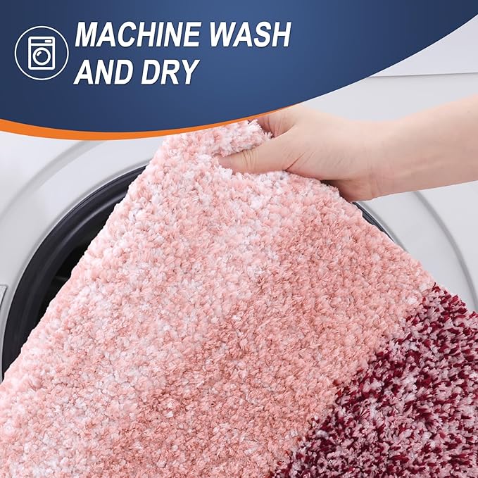 OLANLY Bathroom Rug Set 2 Piece, Soft Absorbent Microfiber Bath Mats and U-Shaped Contour Toilet Rug, Non-Slip, Machine Wash Dry, Plush Shaggy Bath Mats for Bathroom (30"x20"+24"x20", Red)