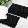 Yimobra Bathroom Rugs Sets 2 Piece, Soft Absorbent Bath Mat and U-Shaped Toilet Rug with Non Slip Backing, Luxury Shaggy Bath Mats for Bathroom, Machine Washable, 31.5"x20"+24"x20", Black