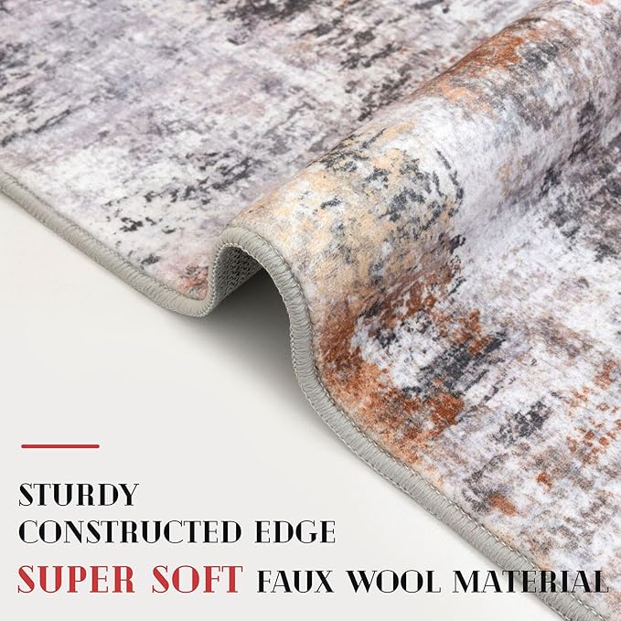 Modern Abstract Entryway Rug Indoor 2x3 Washable Non-Slip Soft Grey Orange Colorful Small Area Rug Kitchen Mat Thin Print Faux Wool Floor Carpet for Entrance Bedroom Office