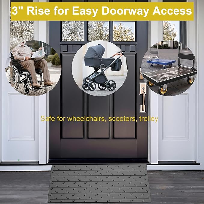 OrangeStar Heavy Duty Rubber Threshold Ramp – 3" Rise Wheelchair & Scooter Ramp with Cord Channel, Non-Slip Angled Entry for Doorways, Steps & Garages, 2200 LBS Capacity (Black, 36" Length)