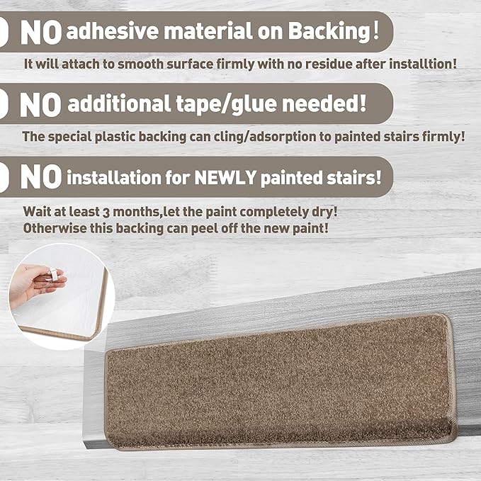 PURE ERA Bullnose Carpet Stair Treads Set Tape Free Non-Slip Indoor Stair Protectors Pet Friendly Rugs Covers Soft Skid Resistant Washable Reusable 9.5" x 30"(7 Pieces, Camel Brown)