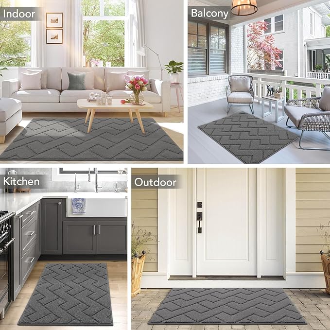 hicorfe Indoor Doormat,Front Back Door Mat Rubber Backing Non Slip Door Mats 47"x71" Absorbent Resist Dirt Entrance Doormat Inside Floor Mats for Entryway Washable Low-Profile (Grey)