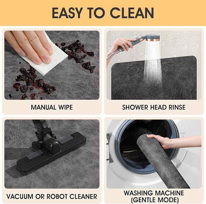 ACCUMTEK Ultra Thin Bath Mat, Upgrade Backing Non Slip Thin Bath Mats Fit Under Door, Quick Dry Ultra Absorbent Bathroom Rugs, Machine Washable Bath Rugs for Bathroom, Charcoal Gray/Crackle/32 x20