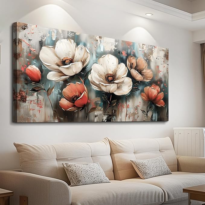 FUHAIHUA Canvas Wall Decor For Bedroom Large Wall Art For Living Room Office Decorations Boho Wall Pictures Flowers Landscape Paintings Artwork Aesthetic Posters Ready To Hang Home Decor 24x48 In