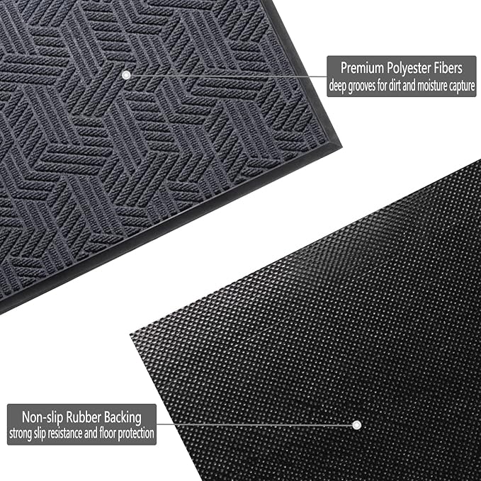 Front Door Mat 36"x24" Indoors Outdoors Welcome Mats, Waterproof Non-Slip Rubber Backing Heavy Duty Doormat Outside Entrance, Low Profile Entryway Rugs Floor Mat for Patio, Pattern B Grey