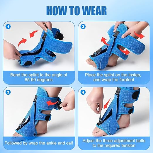 Plantar Fasciitis Night Splint-Upgrade 3 Adjustable Planter Facetious Relief Brace,Plantar Fasciitis Relief Women Men Straps,Support Relief Foot Drop Achilles Tendonitis Day Night(Blue-1PC)