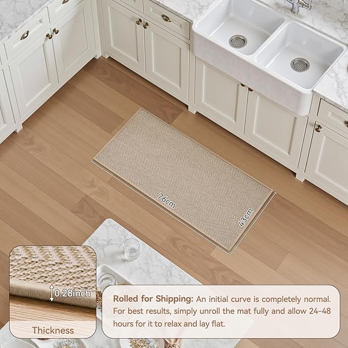 AMOAMI Kitchen Mats for Floor, Non Slip Washable Kitchen Rugs Absorbent Quick Dry and Easy to Clean, Rugs for Kitchen in Front of Sink, 17“*30”, Beige
