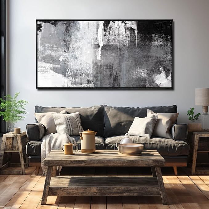 SOUGUAN Home Decor Grey oil Painting Canvas Wall Art Abstract Pictures for Living Room Bedroom Kitchen Dinning Room Wall Decoration 24"x48"