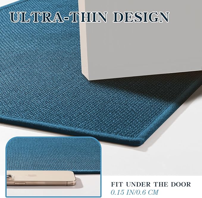 chakme Bathroom Rugs Mat U-Shaped 24x17, Ultra ThinNon Slip Bath Mat Small Quick Dry Absorbent Bath Matfor Bathroom Floor, (Dark Blue, U-24"x17")